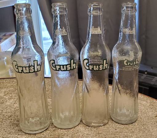 Photo Set of 3 Vintage Crush 8 FL Oz Clear Glass Textured Soda Pop Bottle $9