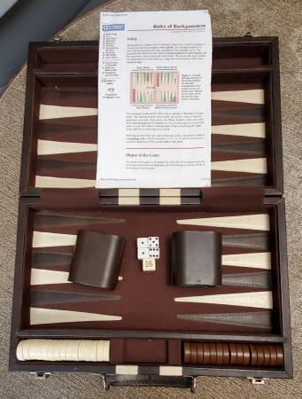 Photo VINTAGE Backgammon Faux Leather Travel Case Brown Cream Complete $13