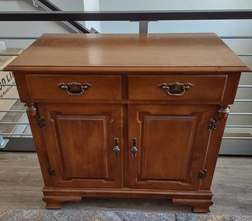 Photo Vintage Tell City Hard Rock Andover Maple Small Buffet Hutch $300