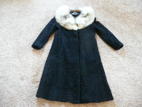 Photo Vtg House of Marks Persian Lamb Coat with Fox Fur Collar Size Small $100