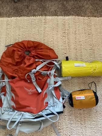 Photo Backpacking Bundle Osprey 44, Thermolite and Thermarest $50