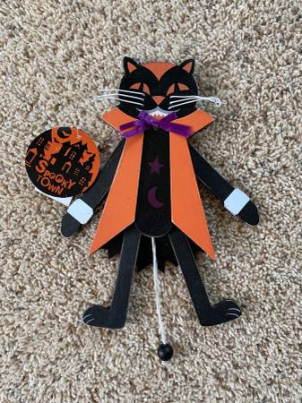 Photo Black Cat Wood Jumping Jack Pull String - Halloween Decoration Toy New $5