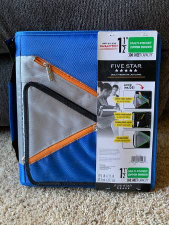 Ring Binder with Zipper Pocket - Five Star Mead 1.5 - Blue - New $25