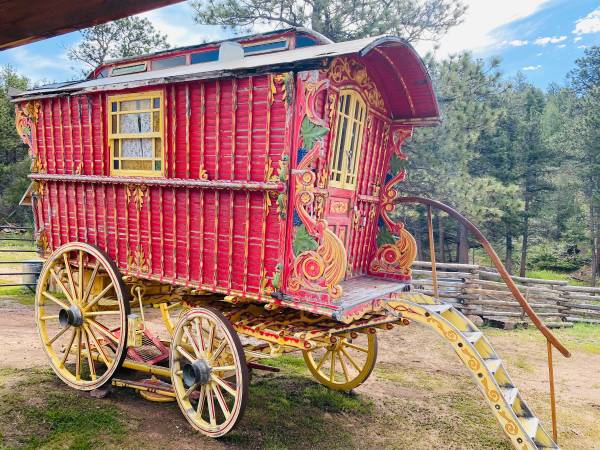 Photo Romani gypsy wagon, caravan, horse drawn carriage, buggy, red, $45,000