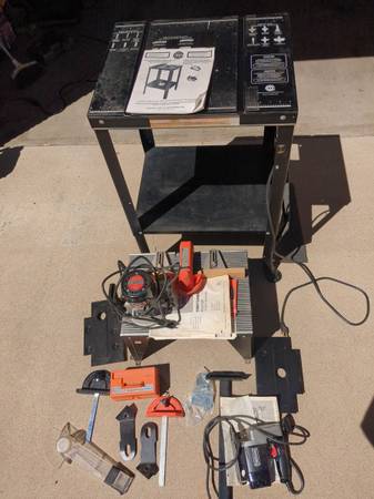 Photo Vintage skill saw table, router table,Craftsman router  auto scroller $20