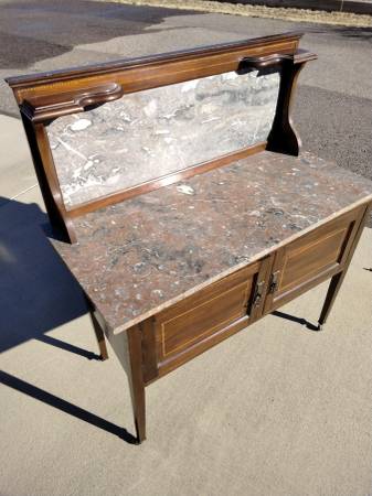 Photo Walnut Dry Sink with Marble Top $150