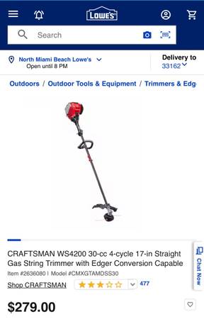 Photo craftsman gas powered weed eater $125