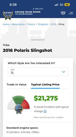 Photo 2016 POLARIS SLINGSHOT SL $19,500