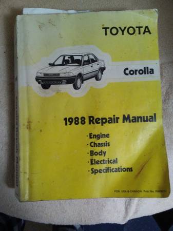 Photo 1988 Toyota Corolla Factory Service Manual $40