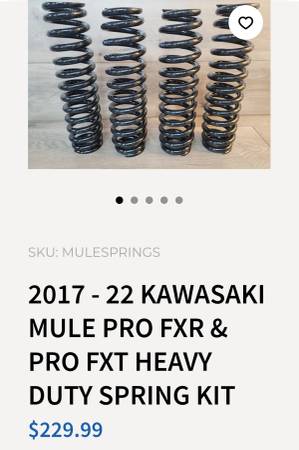 Photo 2017 - 22 KAWASAKI MULE PRO FXR  PRO FXT HEAVY DUTY SPRING KIT $155