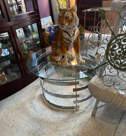 Photo Art deco glass and chrome coffee or end table $115