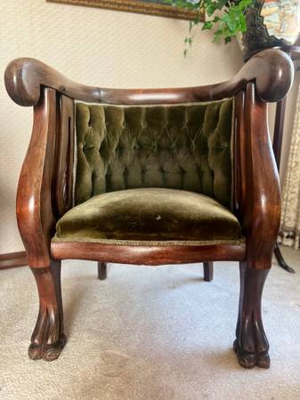 Photo 1800s mahogany roll back antique with matching sette $3,000