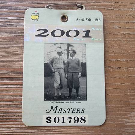 Photo 2001 Masters Badge Ticket Tiger Woods Winner $100