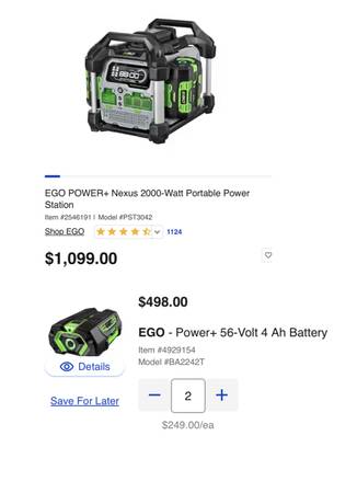 Photo EGO POWER Nexus 2000-Watt Portable Power $750