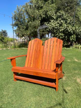 Photo Handmade Redwood Outdoor Two-Seat Adirondack Chair $300