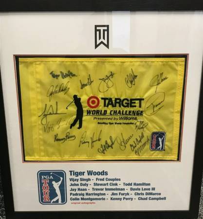 Photo Tiger Woods Autographed Flag  14 other PGA Golfers Signatures $850
