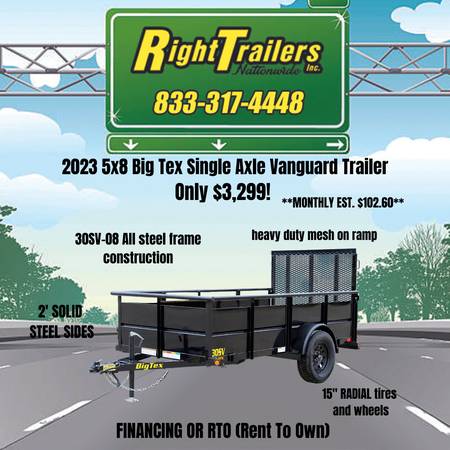 Photo 2023 5x8 Big Tex Single Axle Vanguard Trailer $3,299