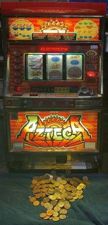 Photo Azteca Medal Operated Slot Machine B-Type, Works  Includes Me $199
