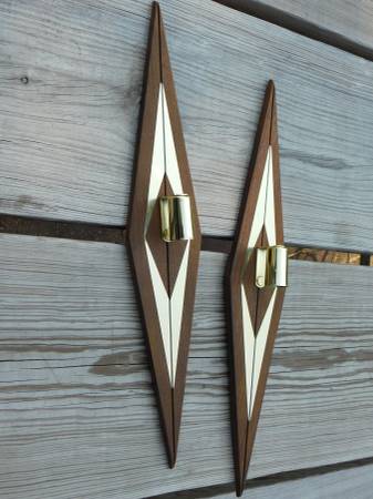 MCM Danish mod teak wood Wall Sconce Candle Holder pair $45