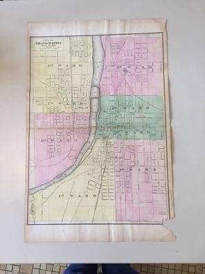 Photo Original Antique 1873 Hand Colored Map of Grand Rapids Kent County M $25