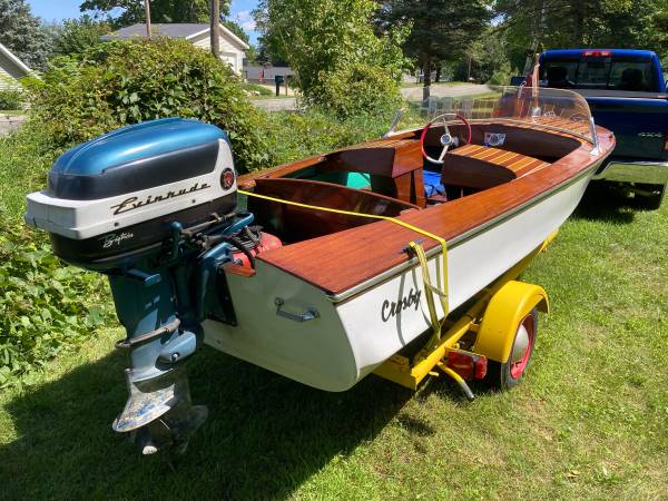 Photo Restored Vintage 1956 Crosby Motorboat, motor and trailer $5,500