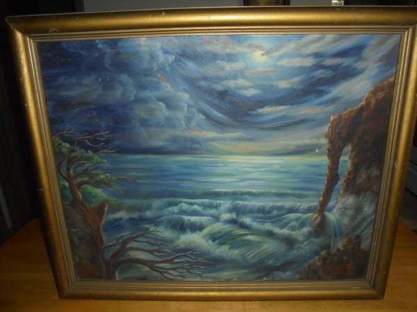 Photo Beautiful Old Sea Scape Oil Painting $75