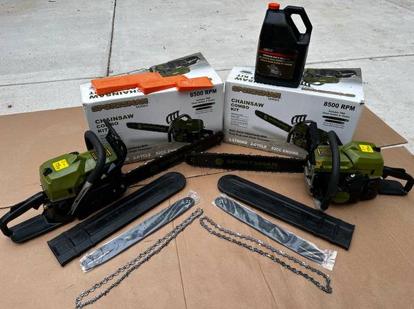 Photo Like New Set of 2x 20in. 52cc 2-Stroke Gas Chainsaws wbonus 14 blade $175