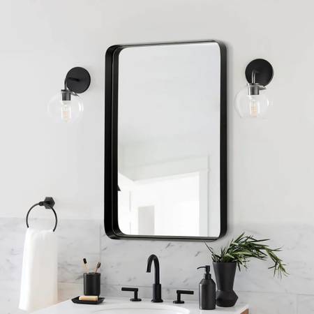 Photo New 24 x 36 inch Wall Mirror Rounded Rectangle Matte Black Modern Vanity Mirror $80