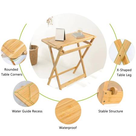 Photo New Bamboo Table Foldable Portable Tray Table TV Desk for Living Room Kitchen La $50