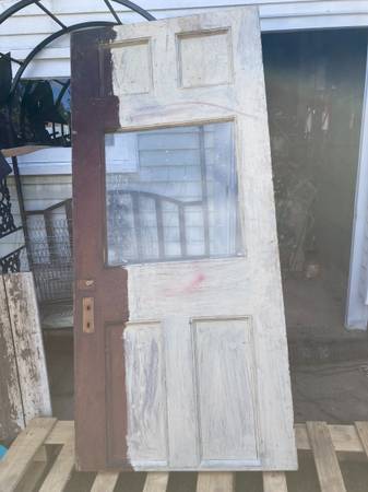 Photo Antique Solid Wood 4 Panel Door W2 X 2 Glass. 36 X 78. Very Nice $80