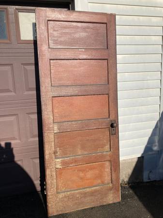 Photo Antique Solid Wood 5 Panel Door WBrass Knobs. 32 W X 80 38 T $90