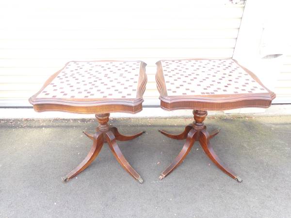 Photo Two Beautiful Vintage Mahogany Regency Style Tiles End Tables $250