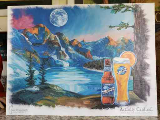 Photo 2015 Belgian White Blue Moon Brewing Co beer canvas over wood $50