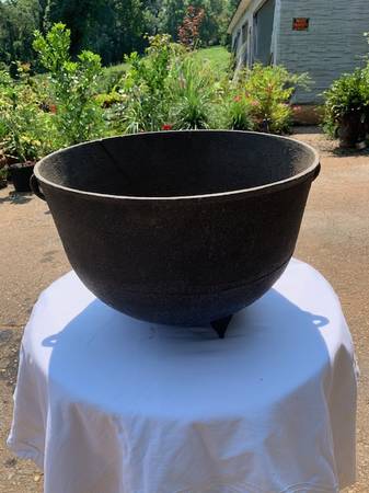 Photo Antique Cast Wrought Iron Large Cauldron Pot $250