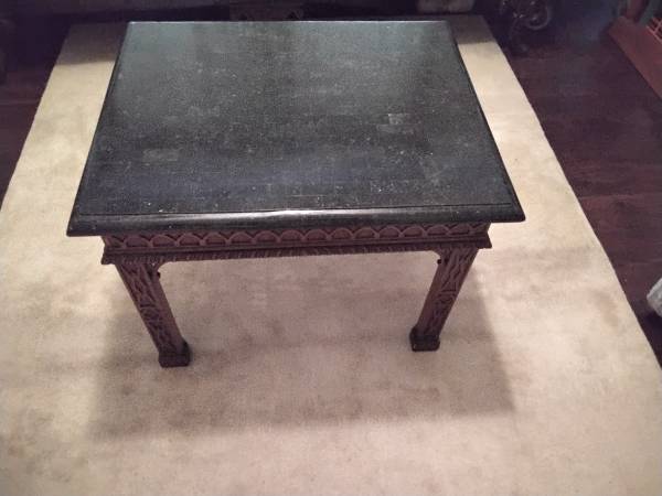 Photo Maitland Smith Wood table with Marble top 27.5 x 22.5x 21.5 high $165