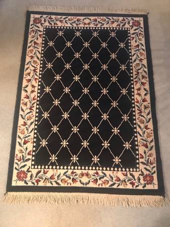 Photo Navy Blue Area Rug with Floral Border $45