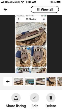 Antique 19 C wooden pond boat, antique pond boat 4 ft long, primitive $1,500