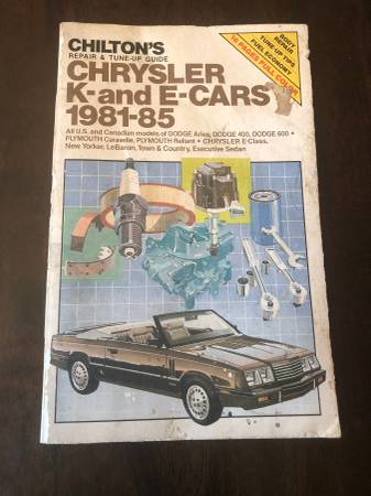 1981-85 Chrysler K and E Cars Repair Manual $10