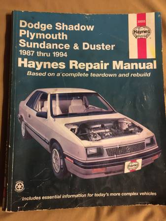Photo 1987 thru 1994 Dodge Shadow  Plymouth Sundance  Duster Repair Manual $15