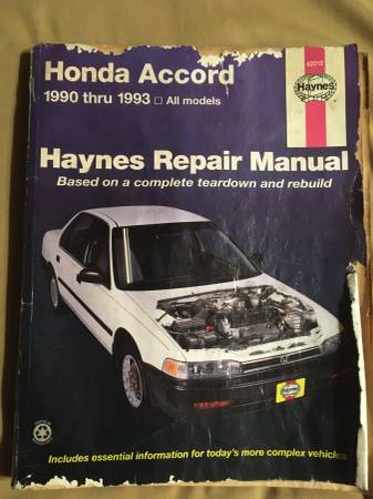 Photo 1990 thru 1993 Honda Accord Repair Manual $10