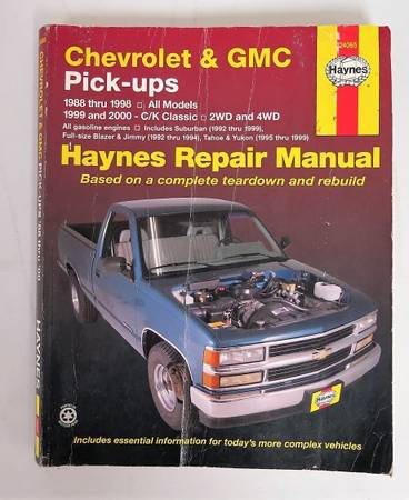 Photo Chevrolet  GMC Pickup 1988 thru 1998  Blazer, Suburban Repair Manual $20