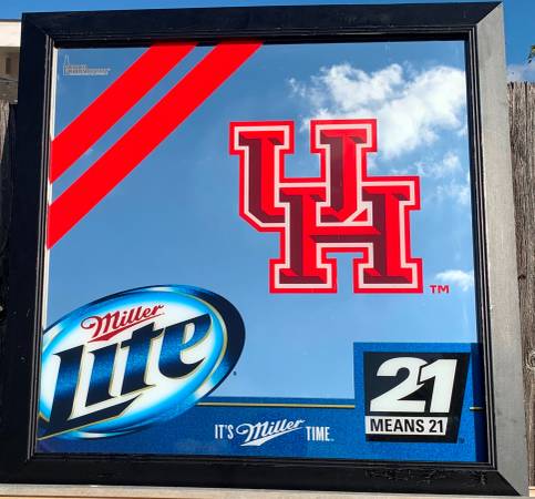 Photo Framed Miller Lite mirror sign with UH theme $135