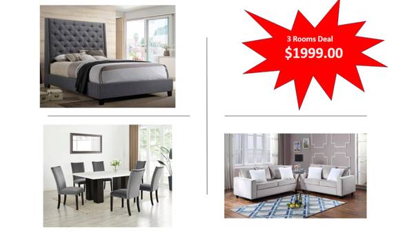 Great Looking Grey  Silver Color 3 Room Deal with King Bed $1,999