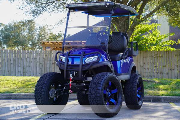 Photo Like New 2022 Ice Blue Club Car Monster Lifted Custom Gas Golf Cart