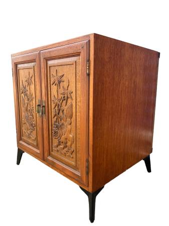 Mastercraft Style Solid Teak Wood Chinoiserie Dry Bar Cabinet $299