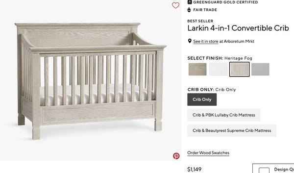 Photo Pottery Barn Larkin 4-in-1 Convertible Crib  Toddler Bed kit  Full $1,250