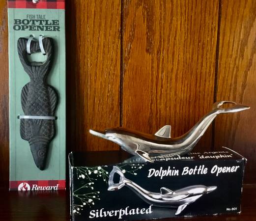 Photo Set Nautical Themed Bottle Openers Iron Fish Silver Plated Dolphin NEW $25