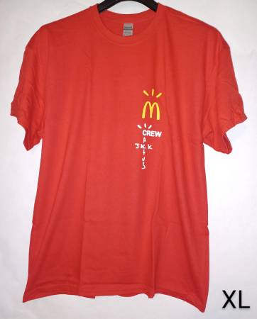 Photo Travis Scott XL McDonalds Cactus Jack Crew Employee Red T-Shirt NEW $40