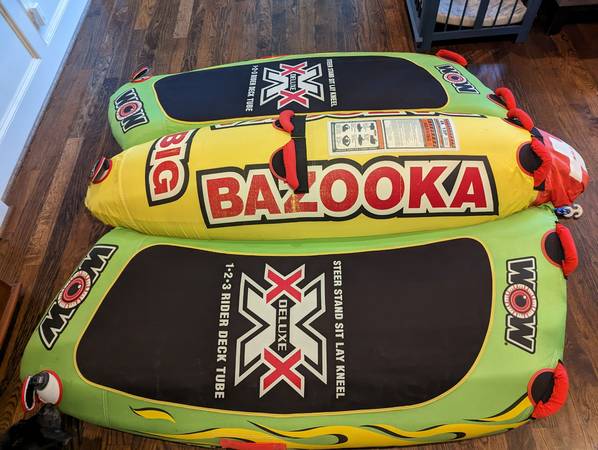Photo WOW Sports Big Bazooka Towable Deck Tube for Boating 1 2 3 or 4 Person $80