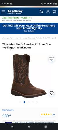 Wolverine Mens Rancher EH Steel Toe Wellington Work Boots $60